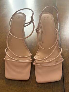 Marc Fisher LTD Dami Strappy Square Toe Slingback Heeled Sandals in Nude Leather